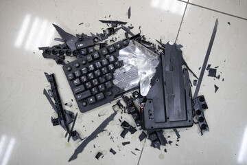 Broken keyboard. Destroyed keyboard. An image of computer frustration.