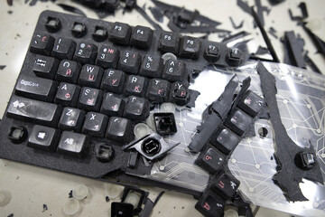 Broken keyboard. Destroyed keyboard. An image of computer frustration.