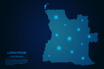 Abstract image Angola map from point blue and glowing stars on a dark background. vector illustration.