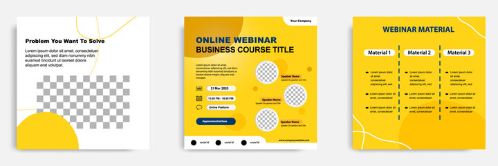 Set bundle collection of social media banner post template. Layout for online webinar, conference, training, seminar, course, and learning video. Minimal modern and simple style.