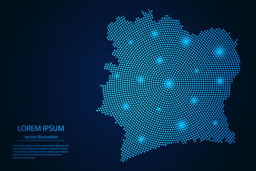 Abstract image Ivory Coast map from point blue and glowing stars on a dark background. vector illustration.