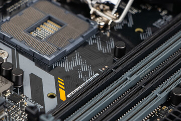 modern cpu socket on a motherboard close up