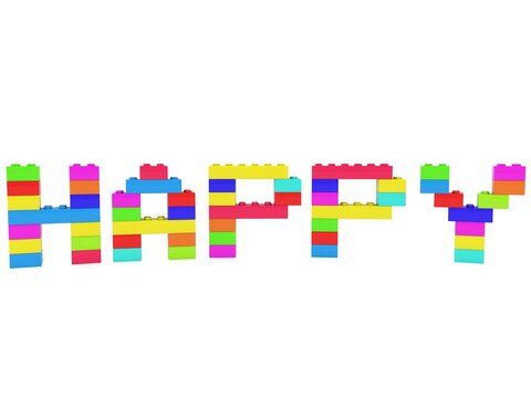 HAPPY concept made of colored toy bricks