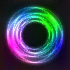 Vector background of neon geometric shapes, round frame, abstract background, wallpaper