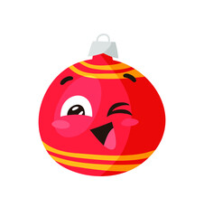 Hand drawn Christmas Emoji Ball on white background. Creative flat art. Actual vector drawing decorations toy. Cartoon Character Emoticon