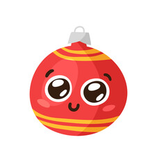 Hand drawn Christmas Emoji Ball Toy on white background. Creative flat art work. Actual vector drawing decorations. Cartoon Character Emoticon