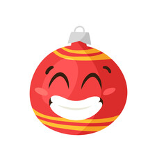 Hand drawn Christmas Emoji Ball Toy on white background. Creative flat art work. Actual vector drawing decorations. Cartoon Character Emoticon