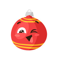 Hand drawn Christmas Emoji Ball Toy on white background. Creative flat art work. Actual vector drawing decorations. Cartoon Character Emoticon