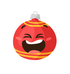 Hand drawn Christmas Emoji Ball Toy on white background. Creative flat art work. Actual vector drawing decorations. Cartoon Character Emoticon