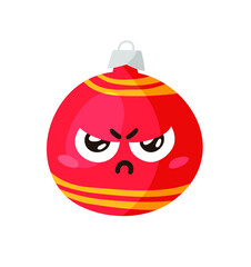 Hand drawn Christmas Emoji Ball on white background. Creative flat art. Actual vector drawing decorations toy. Cartoon Character Emoticon