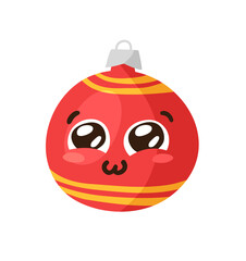 Hand drawn Christmas Emoji Ball Toy on white background. Creative flat art work. Actual vector drawing decorations. Cartoon Character Emoticon