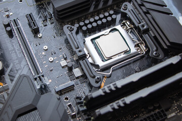 Mainboard Electronic computer background. logic board,cpu motherboard, Main board, system board,...