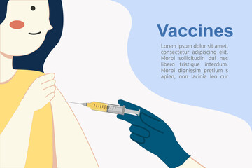 Vector illustration. Doctor injects vaccine in a patient's shoulder.