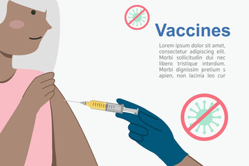 Vector illustration. Doctor injects vaccine in a patient's shoulder.