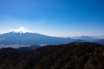 Spectacular and Beautiful Mt.Fuji covered with snow and Mt.Mitsutoge