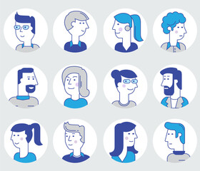 Material cartoon avatars, vector trendy characters collection