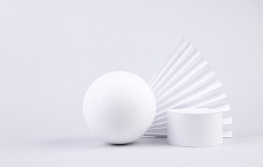 Minimal showcase, mockup for product scene, abstract geometric shape group on white background.