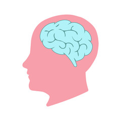 Human profile with the brain vector icon. The symbol of the idea. The concept of thinking in a flat style for graphic design, website.