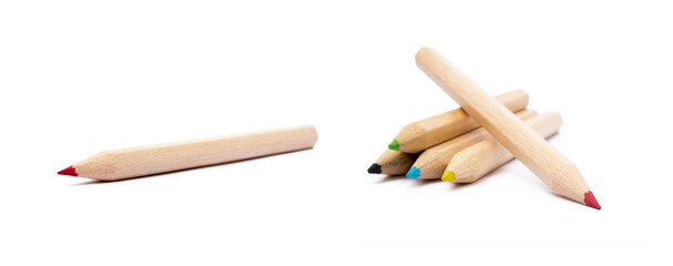 Wooden colorful ordinary pencils isolated on a white background