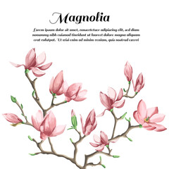 Floral wedding invitation card template design, pink Anise magnolia flowers on grey and white, pastel vintage theme