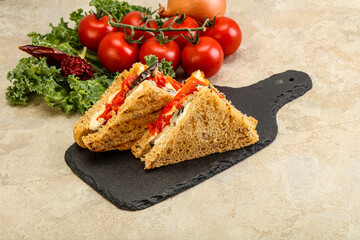 Club sandwich with eggplant and cheese