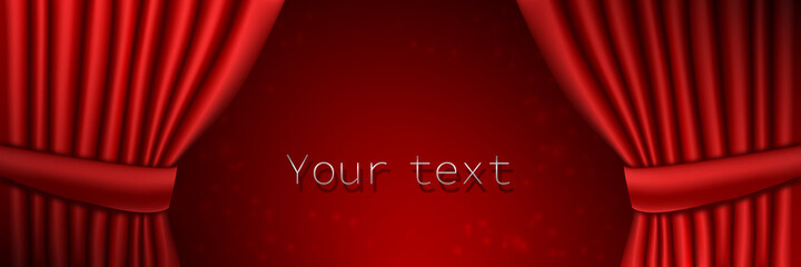 Luxury red theatrical curtains. Place for your text. Vector illustration.