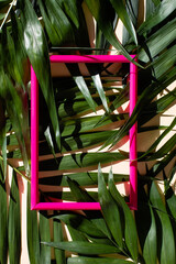 Summer exotic mock-up of palm leaves and frame