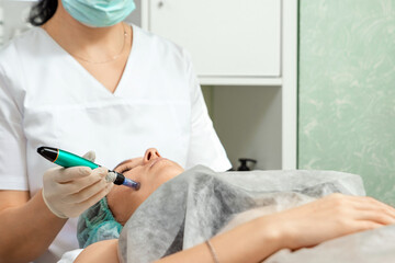 Medical, cosmetological procedure for cleaning the skin, cleaning the pores with a special tool on...