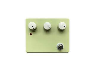 Isolated Vintage cream overdrive and white knob stompbox electric guitar effect for studio and stage on white background with clipping path. music concept. can use for flat lay graphic or promotion..