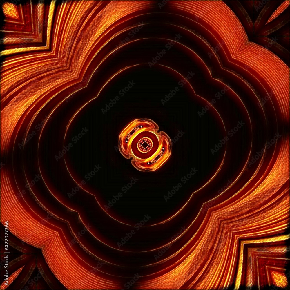 Poster intricate pattern and unique square format design based junction of two streams of red hot lava flow
