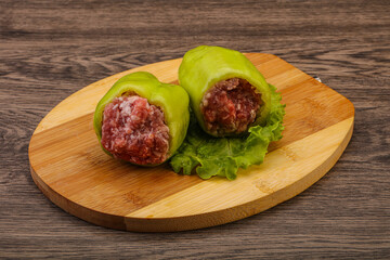 Raw stuffed bell pepper with meat