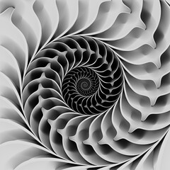 Fractal spiral inspired by seashell. 3D render illustration