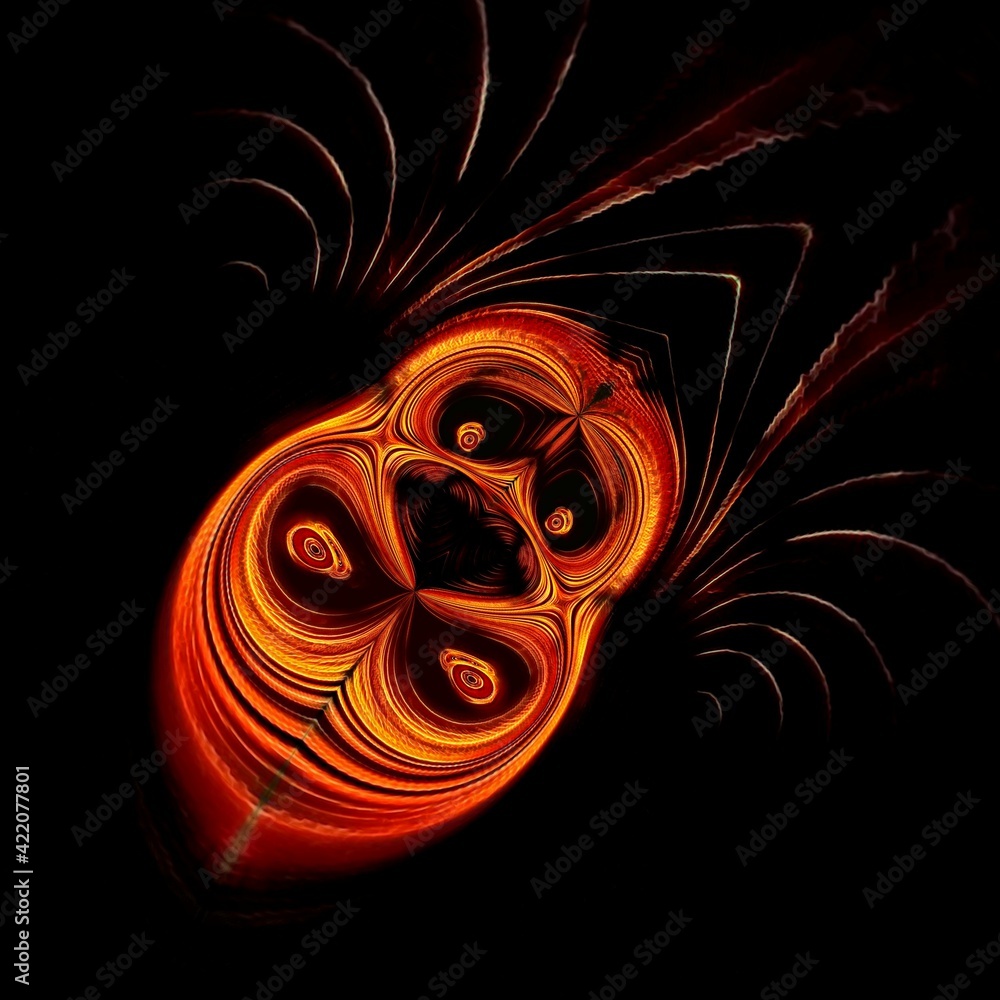 Poster intricate pattern and unique cyclone style design based junction of two streams of red hot lava flow