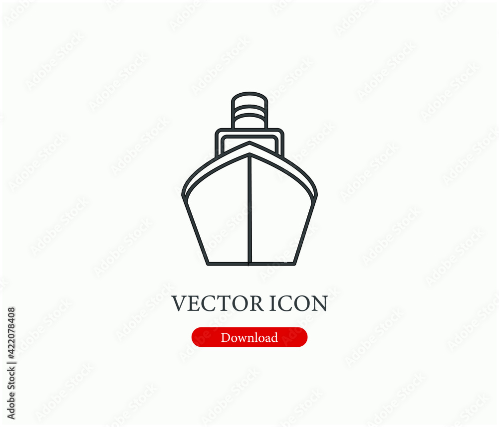 Poster cargo ship vector icon. editable stroke. symbol in line art style for design, presentation, website 