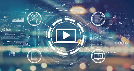 Obraz premium Webinar concept with blurred city lights