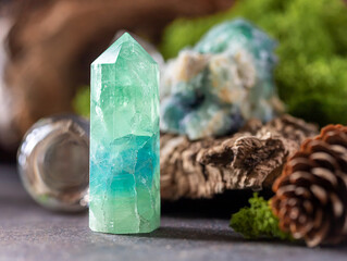 Minerals, crystal on nature background. Crystal Ritual, Healing Crystals. Natural gemstones....