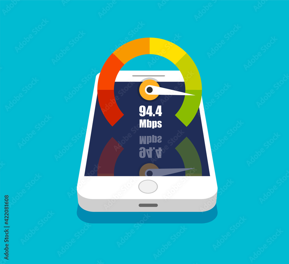 Aufkleber 3d smartphone with credit score meter. phone display with speed test on it. isolated vector illustra