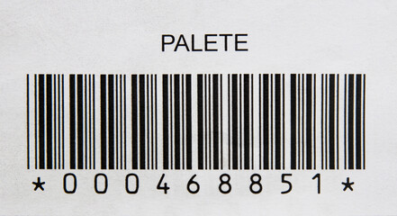 Barcode, pallet identification and location. Logistics center.