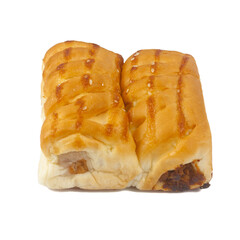 Fresh Homemade bread pizza and sausage. Bread and Bakery Products Isolated on White background