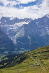 The Grindewald Valley and mountain trail in Switzerland on a sunny day