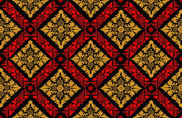 Geometric Indonesian batik motifs with distinctive Balinese floral pattern