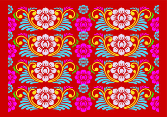 Geometric Indonesian batik motifs with distinctive Balinese floral pattern