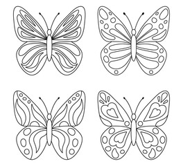 Fototapeta na wymiar Collection of cute butterflies for coloring 