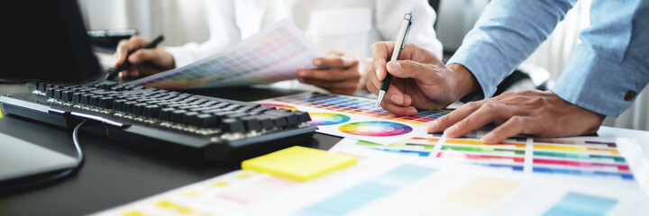 Artist creative designer brainstorming with design project..