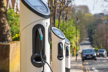 Electric car charging station on London street