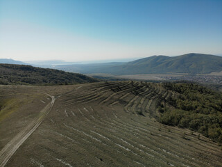 Aerial shot of foothills with the road