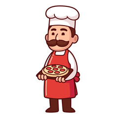 Cartoon Italian chef holding pizza