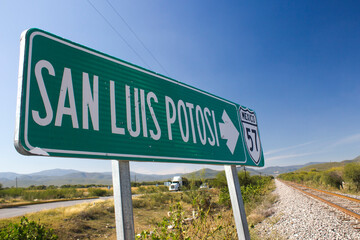 green road sign in San Luis Potosi, Mexico