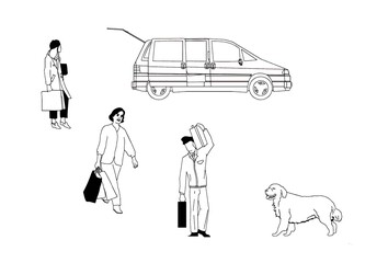 People carry bags from a car.