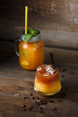 Coffee cocktail on wooden background